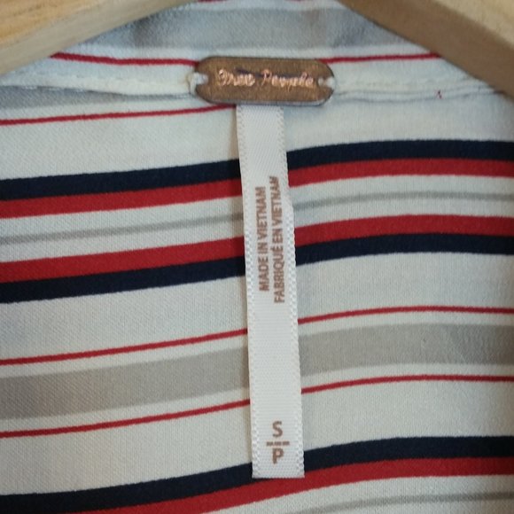 Free People Red Stripe Satin Blouse Buttons Small - Picture 2 of 7